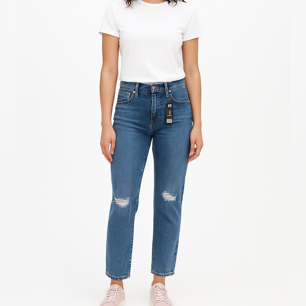 American Eagle Straight Leg Jeans Distressed Knees Size 10 Long